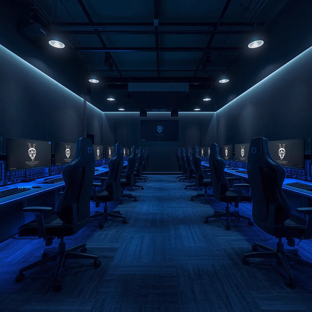 Quiet back row of desks during the deep wave of the night computer club